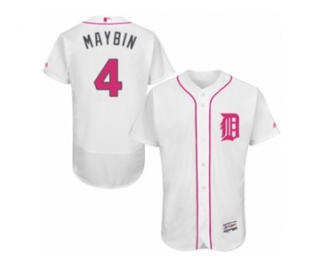 Men's Majestic Detroit Tigers #4 Cameron Maybin Authentic White 2016 Mother's Day Fashion Flex Base MLB Jersey