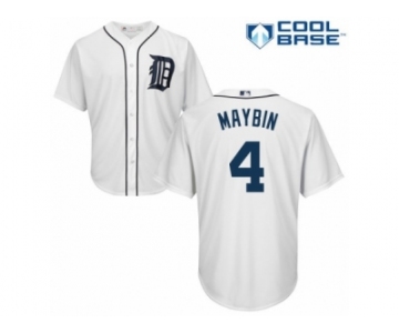 Men's Majestic Detroit Tigers #4 Cameron Maybin Replica White Home Cool Base MLB Jersey