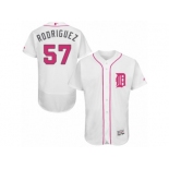 Men's Majestic Detroit Tigers #57 Francisco Rodriguez Authentic White 2016 Mother's Day Fashion Flex Base MLB Jersey