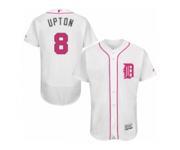 Men's Majestic Detroit Tigers #8 Justin Upton Authentic White 2016 Mother's Day Fashion Flex Base MLB Jersey