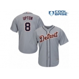 Men's Majestic Detroit Tigers #8 Justin Upton Replica Grey Road Cool Base MLB Jersey