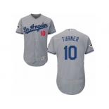 Los Angeles Dodgers #10 Justin Turner Authentic Grey Road 2017 World Series Bound Flex Base MLB Jersey