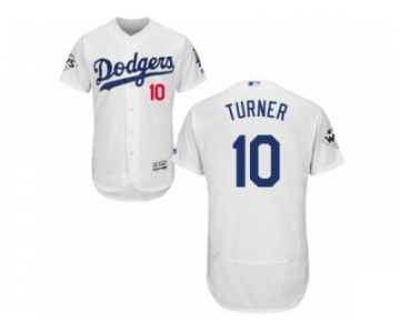 Los Angeles Dodgers #10 Justin Turner Authentic White Home 2017 World Series Bound Flex Base MLB Jersey