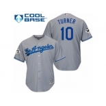 Los Angeles Dodgers #10 Justin Turner Replica Grey Road 2017 World Series Bound Cool Base MLB Jersey