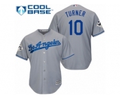 Los Angeles Dodgers #10 Justin Turner Replica Grey Road 2017 World Series Bound Cool Base MLB Jersey