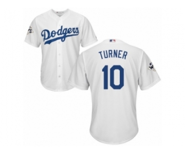 Los Angeles Dodgers #10 Justin Turner Replica White Home 2017 World Series Bound Cool Base MLB Jersey