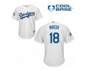 Los Angeles Dodgers #18 Kenta Maeda Replica White Home 2017 World Series Bound Cool Base MLB Jersey