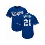 Los Angeles Dodgers #21 Yu Darvish Authentic Royal Blue Team Logo Fashion Cool Base MLB Jersey