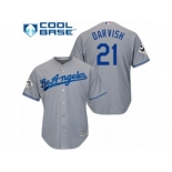 Los Angeles Dodgers #21 Yu Darvish Replica Grey Road 2017 World Series Bound Cool Base MLB Jersey