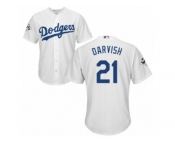 Los Angeles Dodgers #21 Yu Darvish Replica White Home 2017 World Series Bound Cool Base MLB Jersey