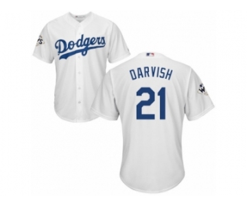 Los Angeles Dodgers #21 Yu Darvish Replica White Home 2017 World Series Bound Cool Base MLB Jersey