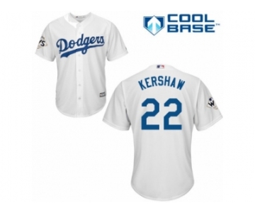 Los Angeles Dodgers #22 Clayton Kershaw Replica White Home 2017 World Series Bound Cool Base MLB Jersey