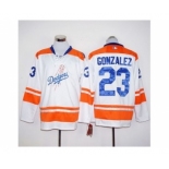 Los Angeles Dodgers #23 Adrian Gonzalez White Orange Long Sleeve Stitched MLB Jersey