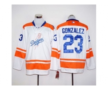 Los Angeles Dodgers #23 Adrian Gonzalez White Orange Long Sleeve Stitched MLB Jersey