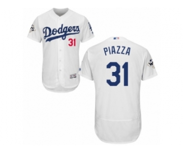 Los Angeles Dodgers #31 Mike Piazza Authentic White Home 2017 World Series Bound Flex Base MLB Jersey