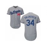 Los Angeles Dodgers #34 Fernando Valenzuela Authentic Grey Road 2017 World Series Bound Flex Base MLB Jersey