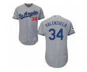 Los Angeles Dodgers #34 Fernando Valenzuela Authentic Grey Road 2017 World Series Bound Flex Base MLB Jersey