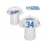 Los Angeles Dodgers #34 Fernando Valenzuela Replica White Home 2017 World Series Bound Cool Base MLB Jersey