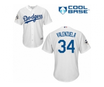 Los Angeles Dodgers #34 Fernando Valenzuela Replica White Home 2017 World Series Bound Cool Base MLB Jersey