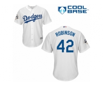 Los Angeles Dodgers #42 Jackie Robinson Replica White Home 2017 World Series Bound Cool Base MLB Jersey