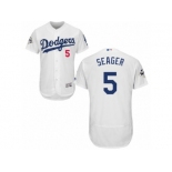 Los Angeles Dodgers #5 Corey Seager Authentic White Home 2017 World Series Bound Flex Base MLB Jersey