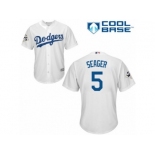 Los Angeles Dodgers #5 Corey Seager Replica White Home 2017 World Series Bound Cool Base MLB Jersey