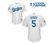 Los Angeles Dodgers #5 Corey Seager Replica White Home 2017 World Series Bound Cool Base MLB Jersey