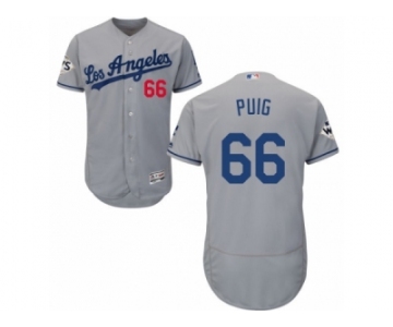 Los Angeles Dodgers #66 Yasiel Puig Authentic Grey Road 2017 World Series Bound Flex Base MLB Jersey