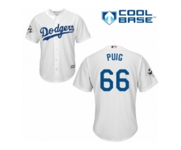 Los Angeles Dodgers #66 Yasiel Puig Replica White Home 2017 World Series Bound Cool Base MLB Jersey