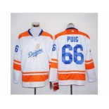 Los Angeles Dodgers #66 Yasiel Puig White Orange Long Sleeve Stitched MLB Jersey