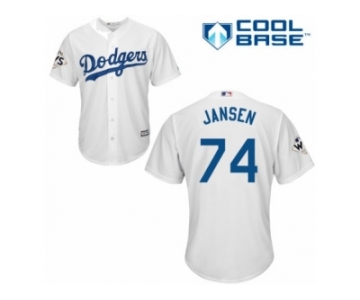 Los Angeles Dodgers #74 Kenley Jansen Replica White Home 2017 World Series Bound Cool Base MLB Jersey