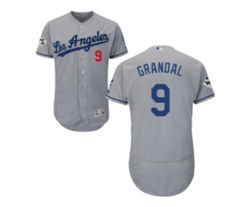 Los Angeles Dodgers #9 Yasmani Grandal Authentic Grey Road 2017 World Series Bound Flex Base MLB Jersey