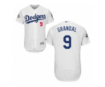 Los Angeles Dodgers #9 Yasmani Grandal Authentic White Home 2017 World Series Bound Flex Base MLB Jersey