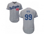 Los Angeles Dodgers #99 Hyun-Jin Ryu Authentic Grey Road 2017 World Series Bound Flex Base MLB Jersey