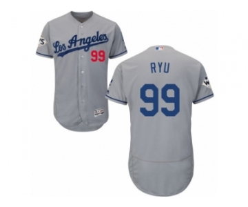 Los Angeles Dodgers #99 Hyun-Jin Ryu Authentic Grey Road 2017 World Series Bound Flex Base MLB Jersey