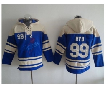 Los Angeles Dodgers #99 Hyun-Jin Ryu Blue Sawyer Hooded Sweatshirt MLB Hoodie