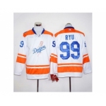 Los Angeles Dodgers #99 Hyun-Jin Ryu White Orange Long Sleeve Stitched MLB Jersey