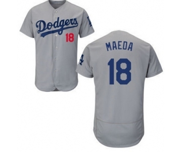 Men Los Angeles Dodgers #18 Kenta Maeda Majestic Gray Flexbase Authentic Collection Player Jersey