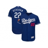 Men Los Angeles Dodgers #22 Clayton Kershaw Majestic Royal 2018 Spring Training Flex Base Player Jersey