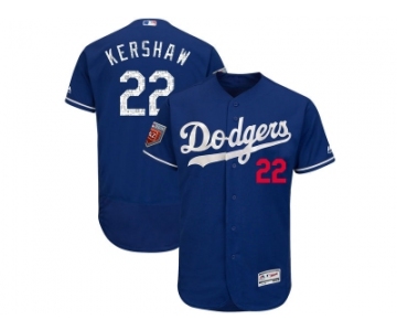 Men Los Angeles Dodgers #22 Clayton Kershaw Majestic Royal 2018 Spring Training Flex Base Player Jersey