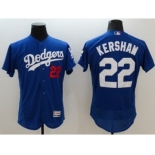 Men Los Angeles Dodgers #22 Clayton Kershaw Majestic blue Flexbase Authentic Collection Player Jersey