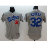 Men Los Angeles Dodgers #32 Koufax Majestic Gray Flexbase Authentic Collection Player Jersey