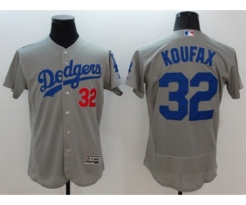 Men Los Angeles Dodgers #32 Koufax Majestic Gray Flexbase Authentic Collection Player Jersey