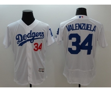 Men Los Angeles Dodgers #34 Fernando Valenzuela Majestic White Flexbase Authentic Collection Player Jersey