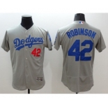 Men Los Angeles Dodgers #42 Jackie Robinson Majestic Gray Flexbase Authentic Collection Player Jersey