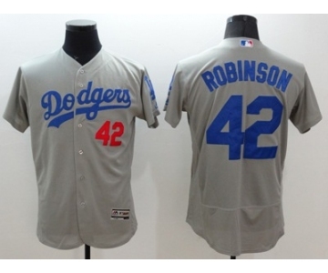 Men Los Angeles Dodgers #42 Jackie Robinson Majestic Gray Flexbase Authentic Collection Player Jersey