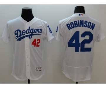 Men Los Angeles Dodgers #42 Jackie Robinson Majestic white Flexbase Authentic Collection Player Jersey