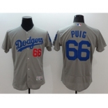 Men Los Angeles Dodgers #66 Yasiel Puig Majestic Gray Flexbase Authentic Collection Player Jersey