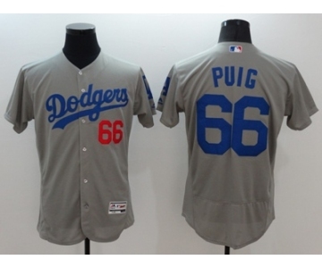 Men Los Angeles Dodgers #66 Yasiel Puig Majestic Gray Flexbase Authentic Collection Player Jersey