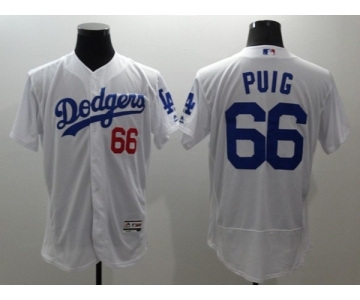 Men Los Angeles Dodgers #66 Yasiel Puig Majestic White Flexbase Authentic Collection Player Jersey